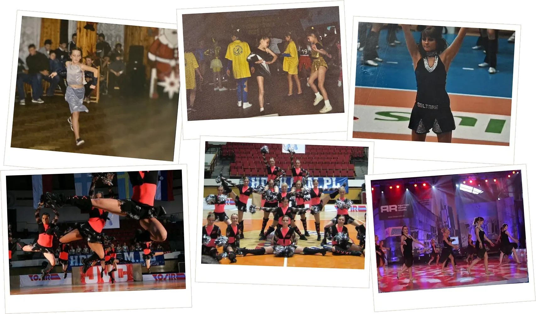 Collage of Dorota Ilczuk’s dance journey: childhood performances, cheerleading and jazz dance competitions